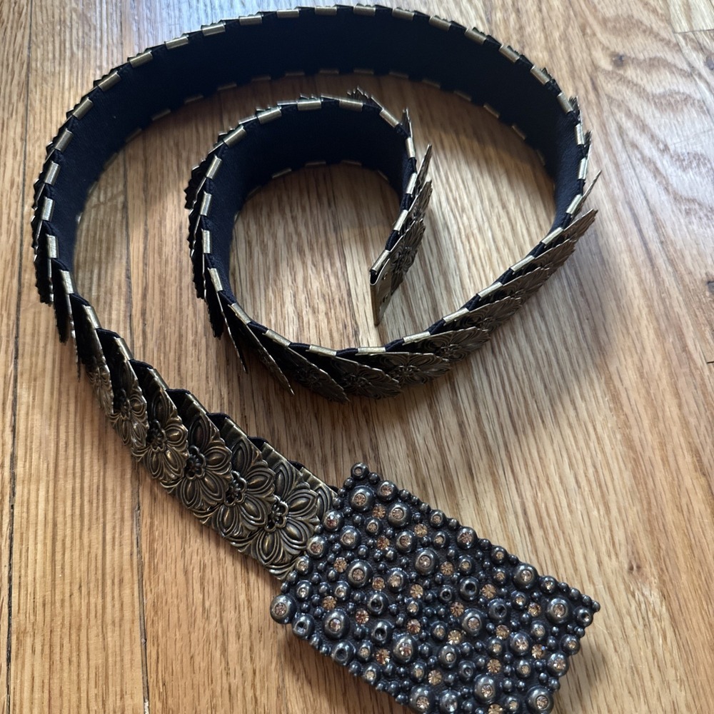 Kelli Kouri Vintage Coppery Metal Stretch  Belt & Rhinestone Buckle- Last One!
